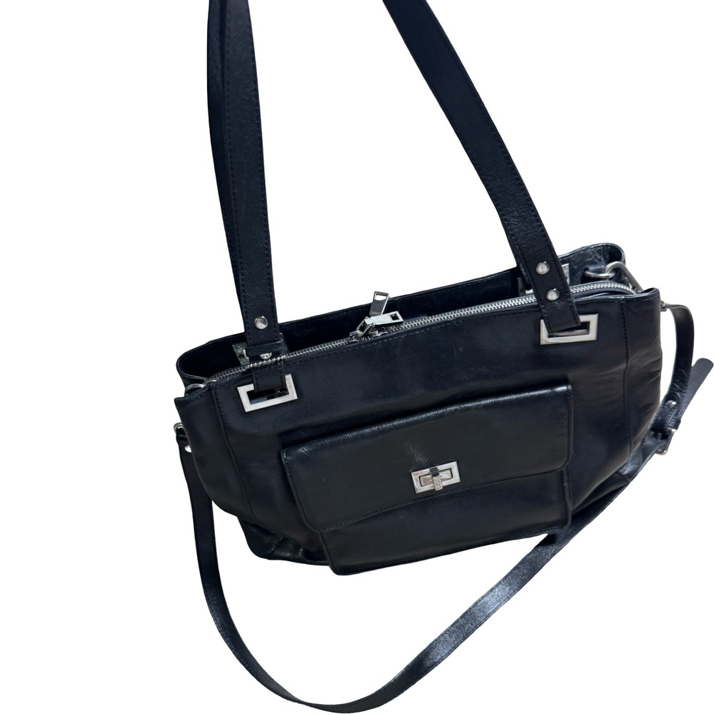 Wilsons Leather Shoulder Bag / Laptop Padded Tote Satchel Black Multi-Pocket Y2K